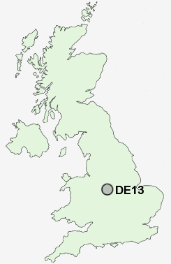 DE13 Postcode map